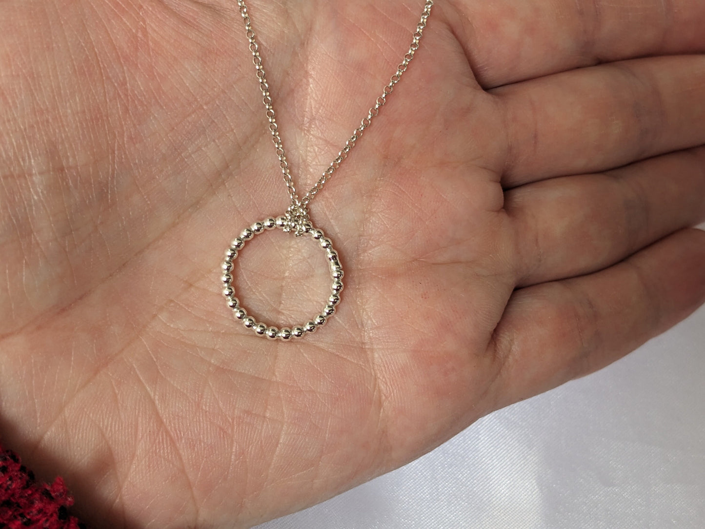 Handmade Sterling Silver Circle Necklace| Solid Bead Effect Circle Pendant