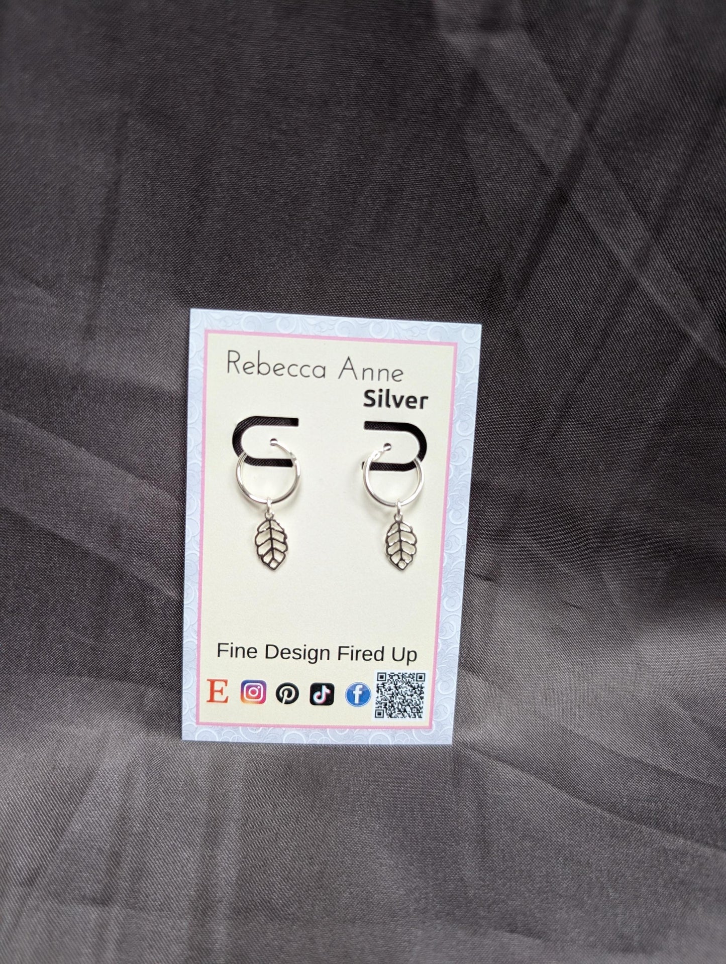 Sterling silver leaf huggie hoops | Small hoop earrings with leaf charm