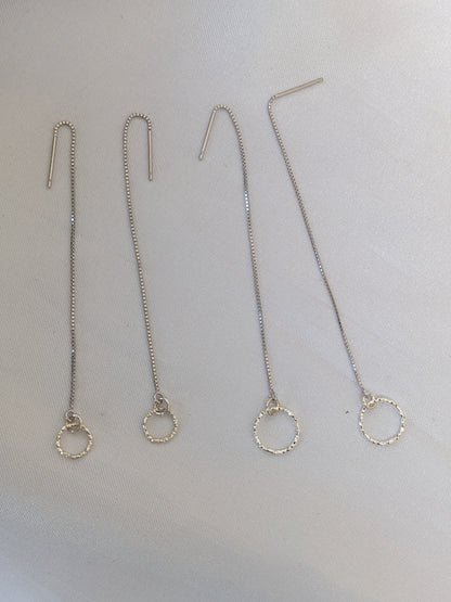 Sterling Silver Threader Earrings | Thread through Earrings with Sparkly Circle Charm