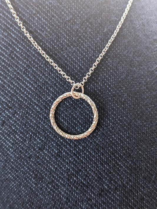 Sterling Silver Circle Pendant Necklace - Sparkly Circle Necklace