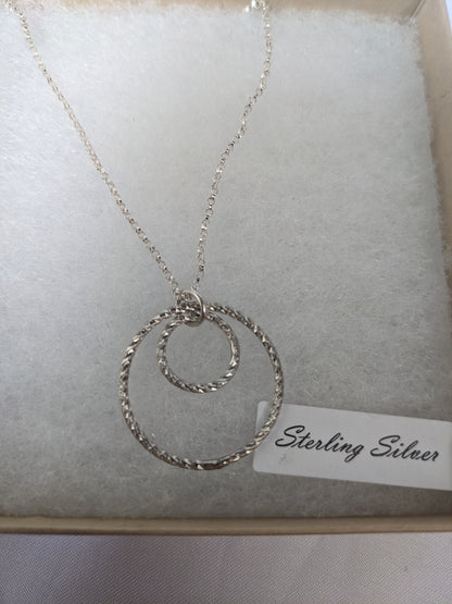 Sterling Silver Thick Geometric Double Circle Handmade Pendant