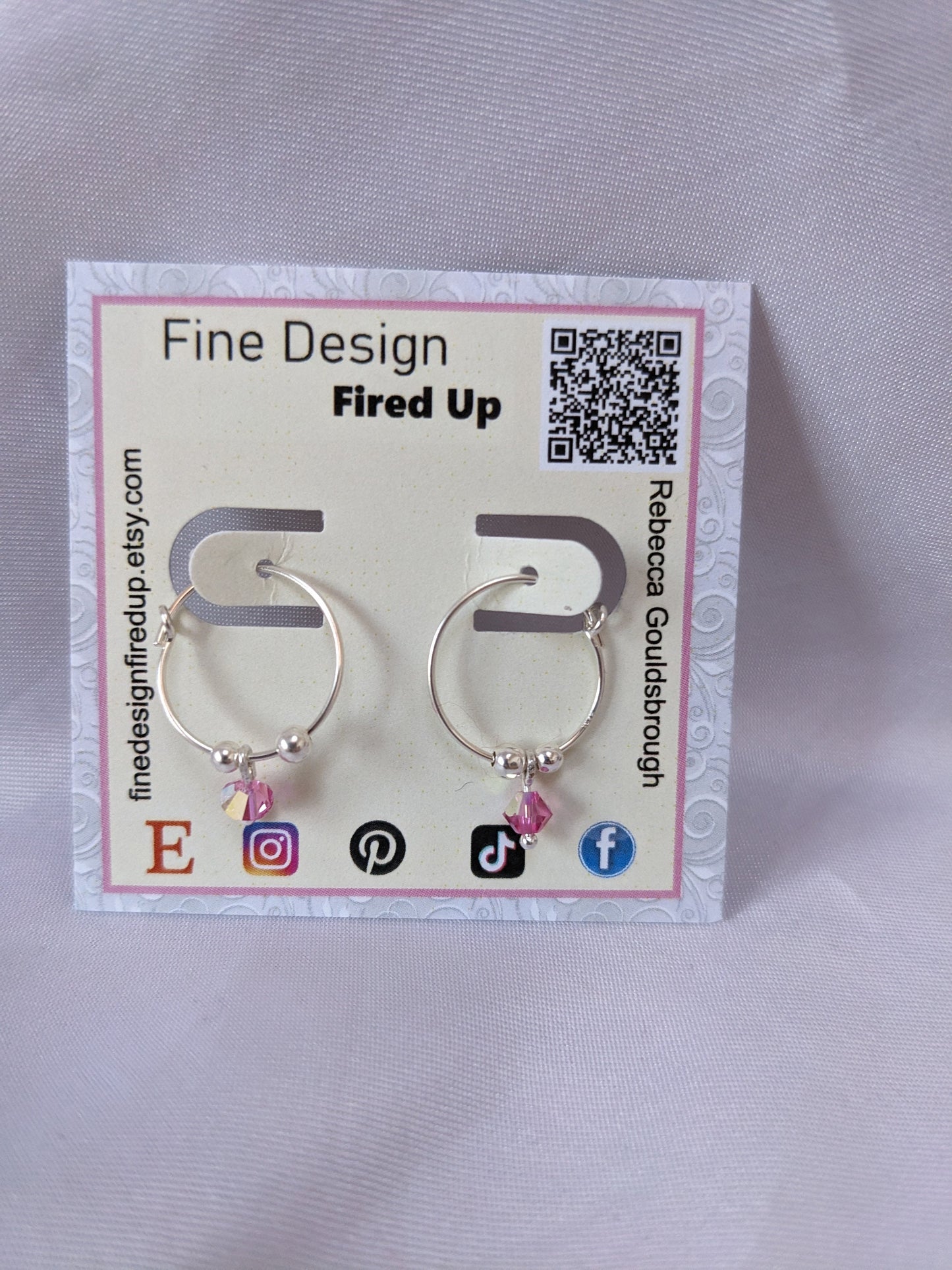 Sterling Silver Hoop Earrings with Dainty Crystal Charm