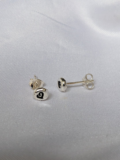 Sterling Silver Heart stud earrings | Handmade, hand stamped, small pebble studs