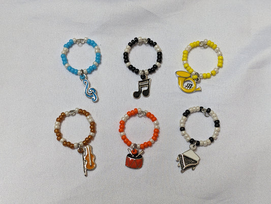 6 Colourful Musical Instrument Themed Wine Glass Charms