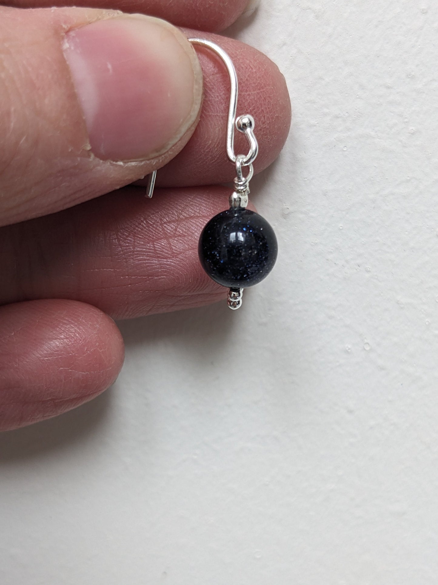 Sterling Silver Earrings with a sparkle blue goldstone bead