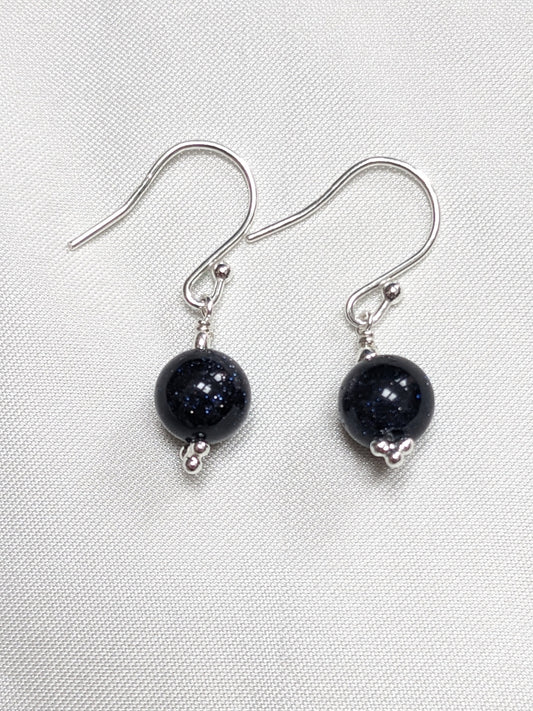 Sterling Silver Earrings with a sparkle blue goldstone bead