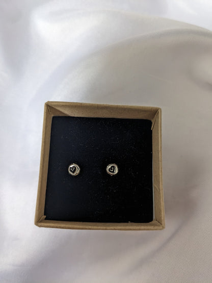 Sterling Silver Heart stud earrings | Handmade, hand stamped, small pebble studs