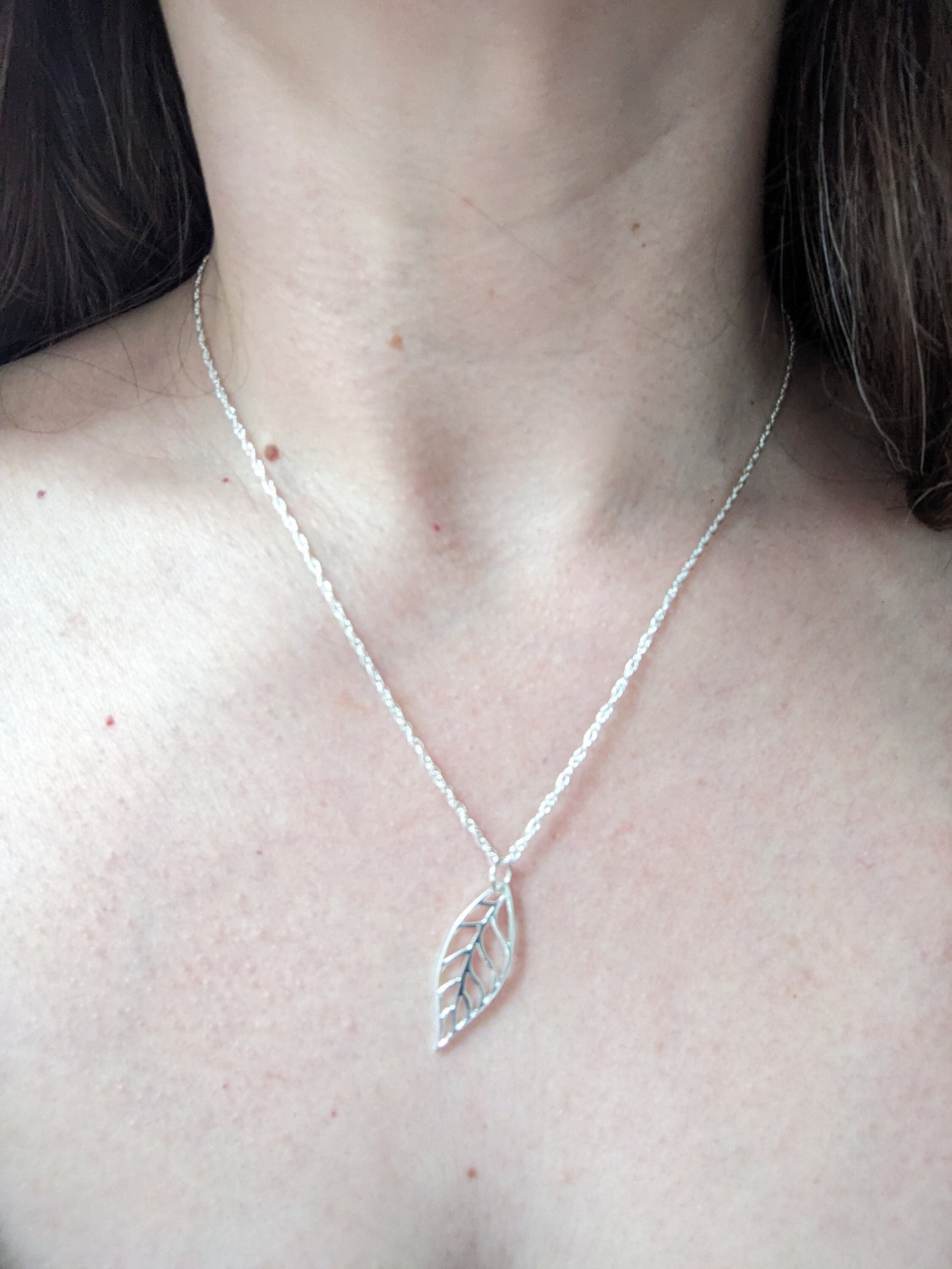 Sterling silver leaf small hoop earrings and necklace set, leaf charm earrings and pendant, sterling silver, delicate pretty earrings, 12mm Huggie hoops