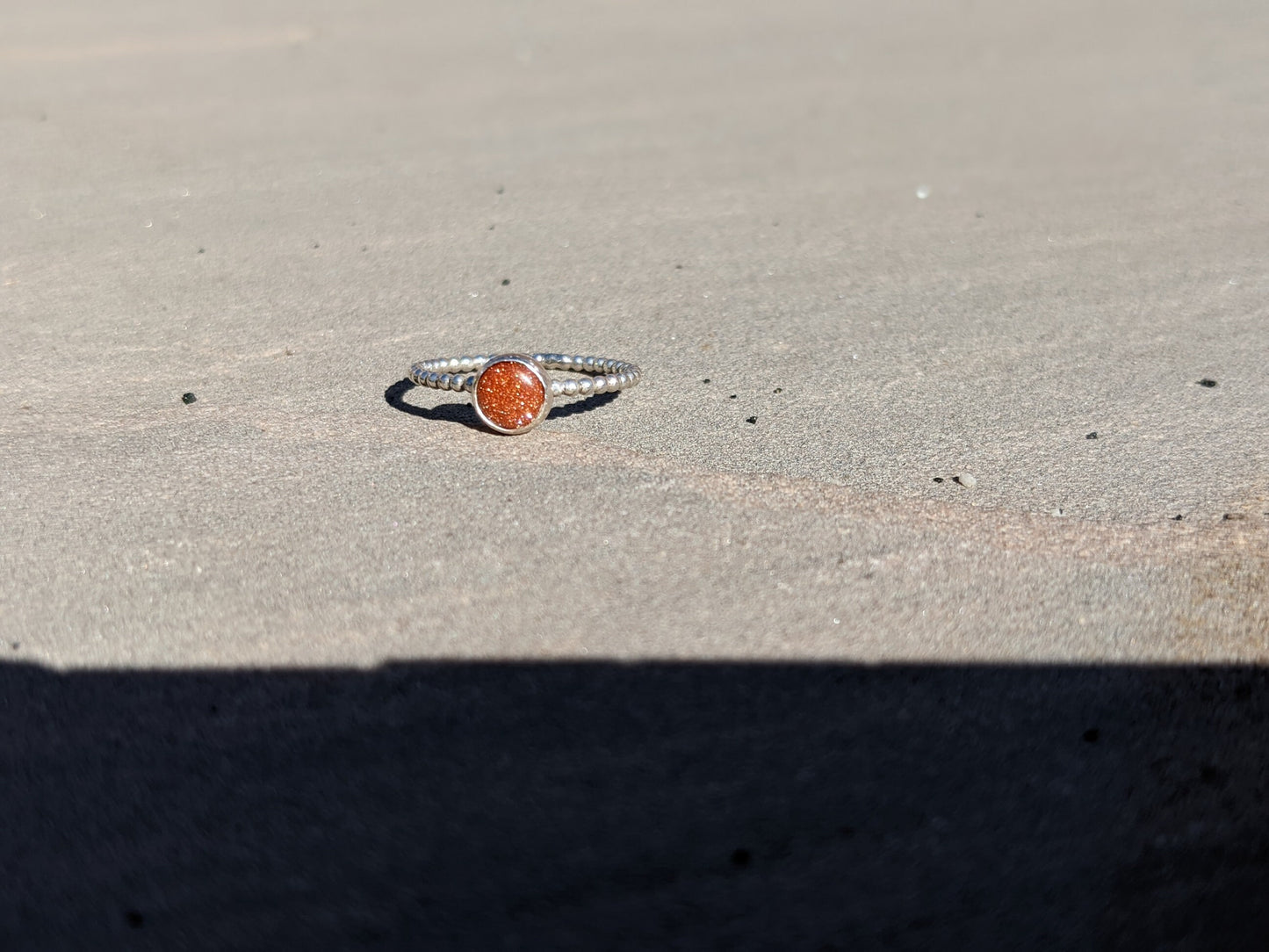 Handmade Sterling Silver Beaded Wire Ring, Goldstone Ring, Silver Jewellery, unique Stacking ring, Pretty sparkly ring, 925 Silver Ring