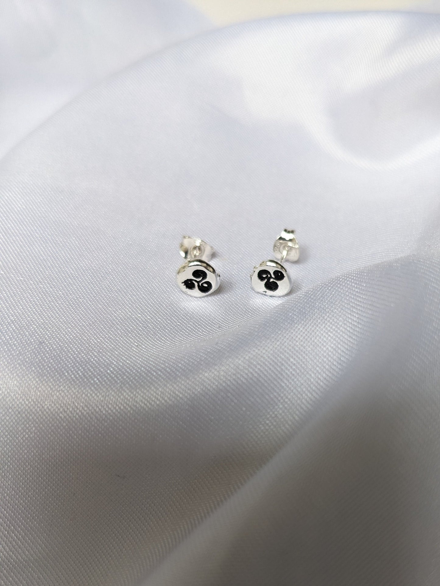 Sterling Silver Heart stud earrings | Handmade, hand stamped, small pebble studs