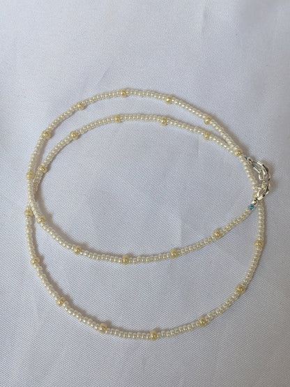 Seed Bead Pearl Necklace With Blue Accent Beads - Dainty Bridal Necklace