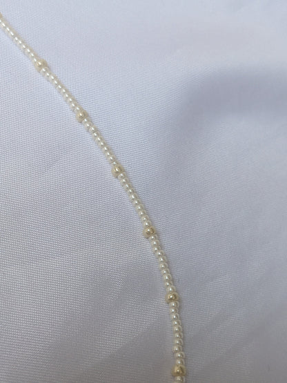 Seed Bead Pearl Necklace With Blue Accent Beads - Dainty Bridal Necklace