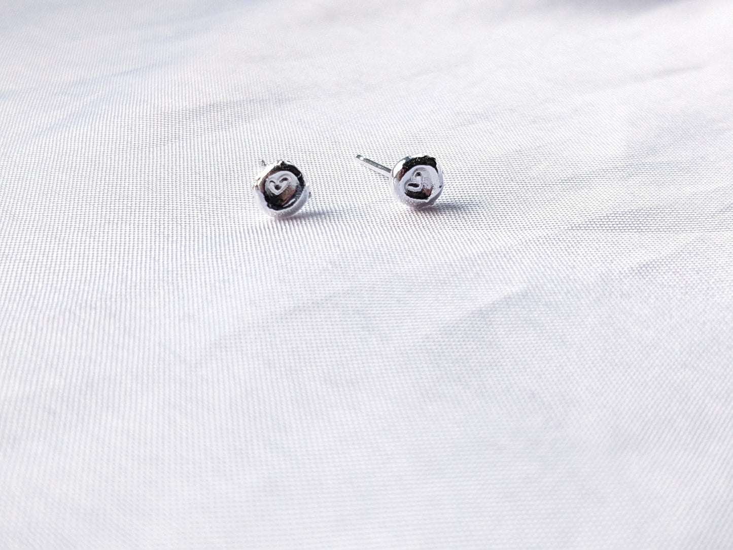 Sterling Silver Heart stud earrings | Handmade, hand stamped, small pebble studs