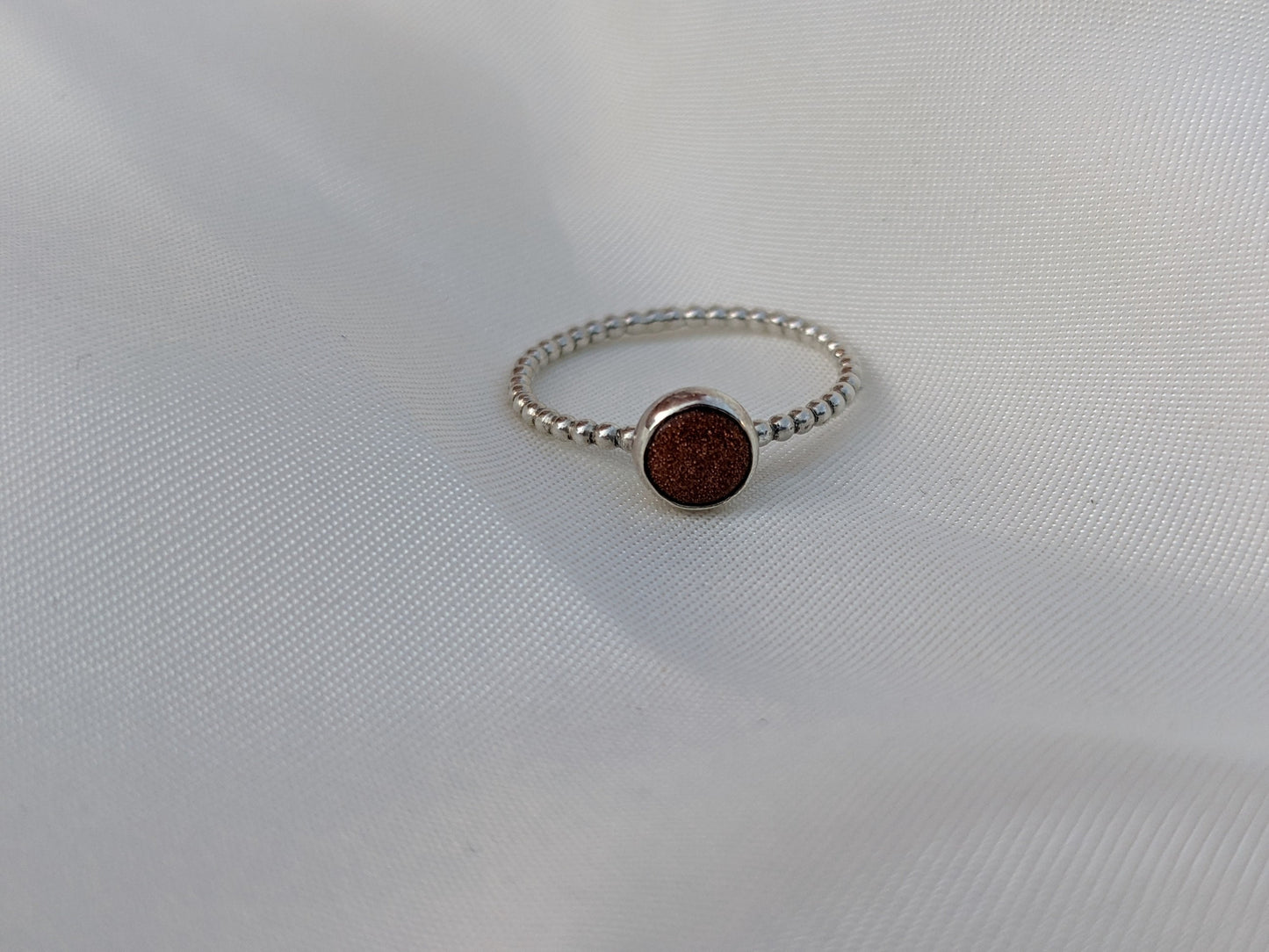 Handmade Sterling Silver Beaded Wire Ring, Goldstone Ring, Silver Jewellery, unique Stacking ring, Pretty sparkly ring, 925 Silver Ring