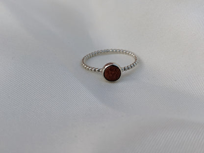 Handmade Sterling Silver Beaded Wire Ring, Goldstone Ring, Silver Jewellery, unique Stacking ring, Pretty sparkly ring, 925 Silver Ring