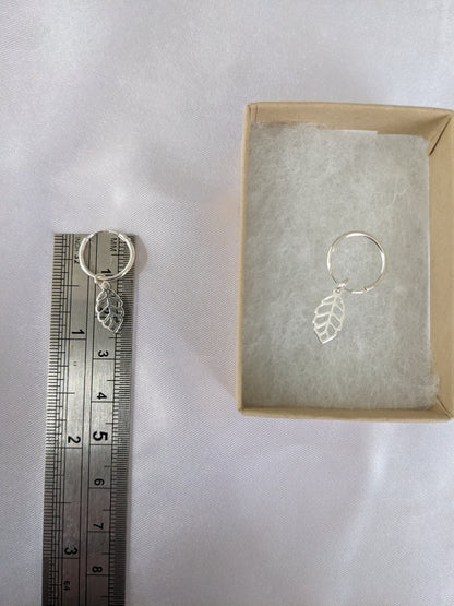 Sterling silver leaf huggie hoops | Small hoop earrings with leaf charm