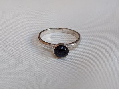 Blue goldstone Sterling Silver Ring, 2mm ring, glittery blue goldstone stacking ring
