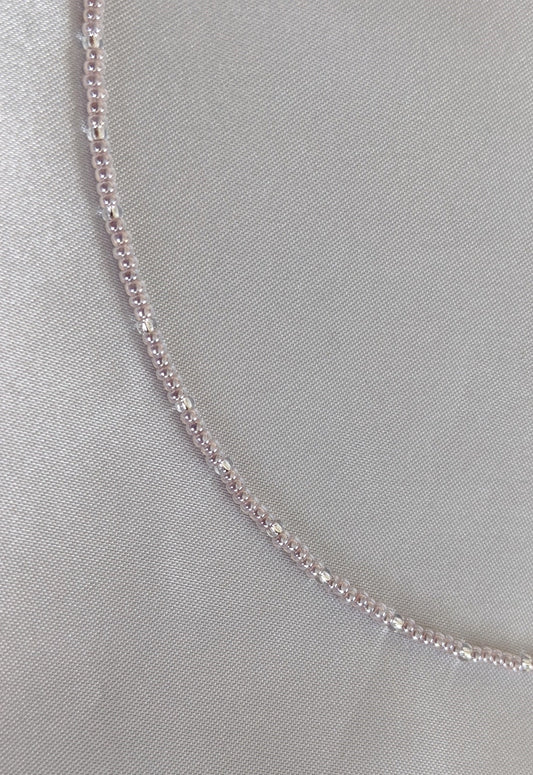 Light silvery amethyst tone tiny glass seed bead necklace | sterling silver findings