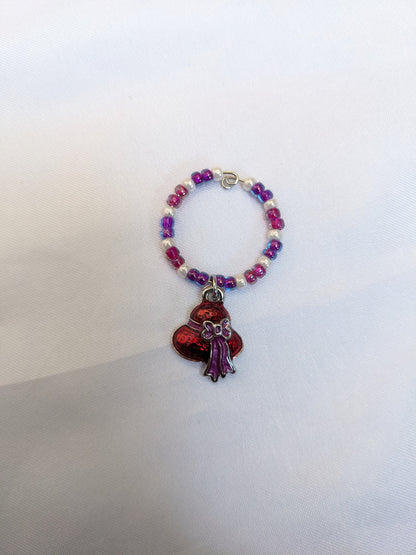 6 Girls Night Out themed pink purple beaded wine glass charms