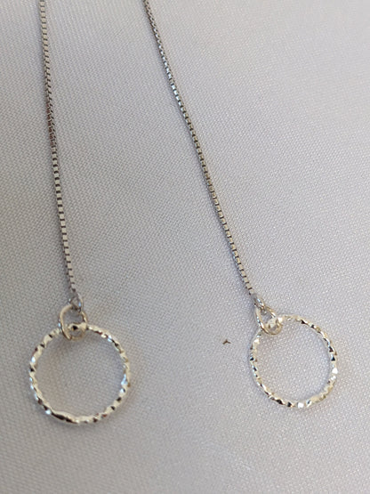 Sterling Silver Threader Earrings | Thread through Earrings with Sparkly Circle Charm