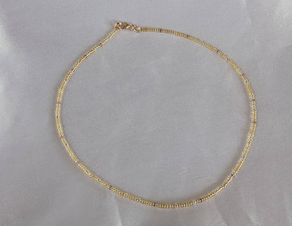 Gold Colour Tiny Bead Necklace | Layering Dainty Bead Pretty Necklace