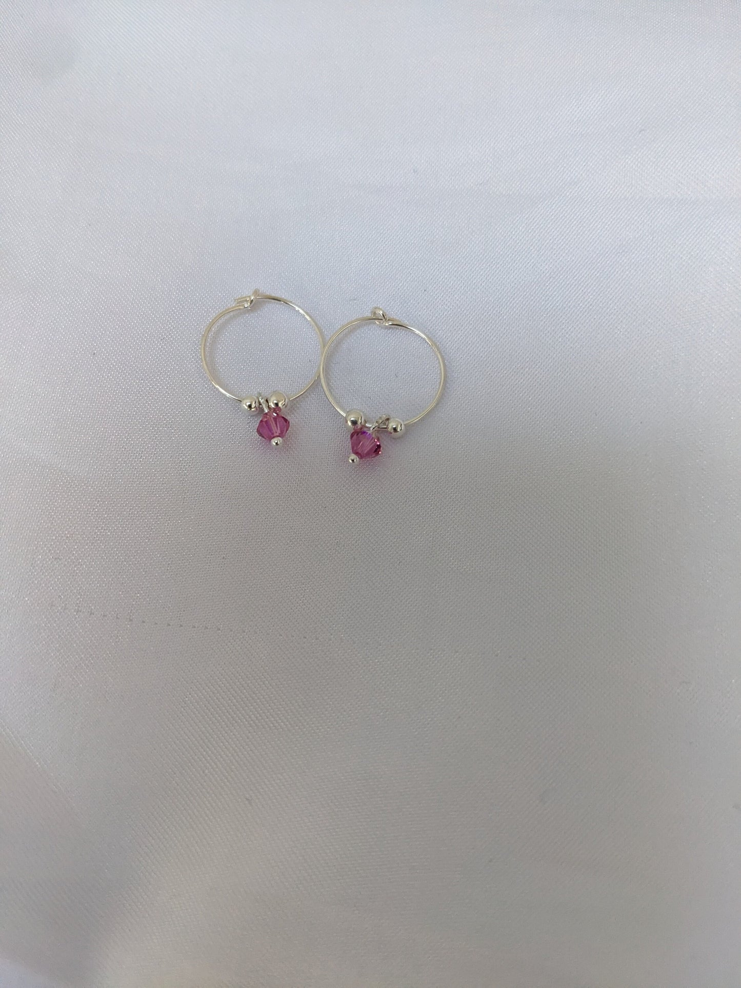 Sterling Silver Hoop Earrings with Dainty Crystal Charm