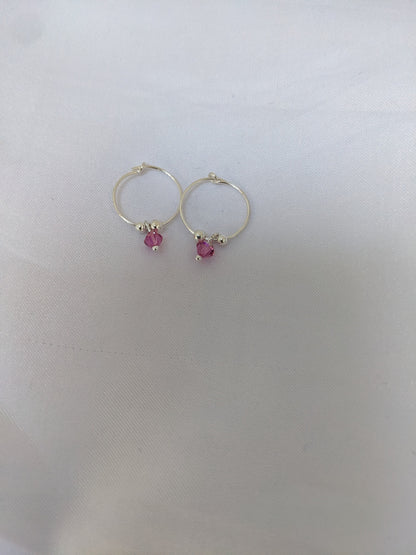 Sterling Silver Hoop Earrings with Dainty Crystal Charm