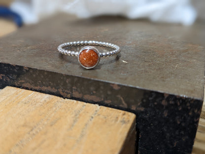 Handmade Sterling Silver Beaded Wire Ring, Goldstone Ring, Silver Jewellery, unique Stacking ring, Pretty sparkly ring, 925 Silver Ring