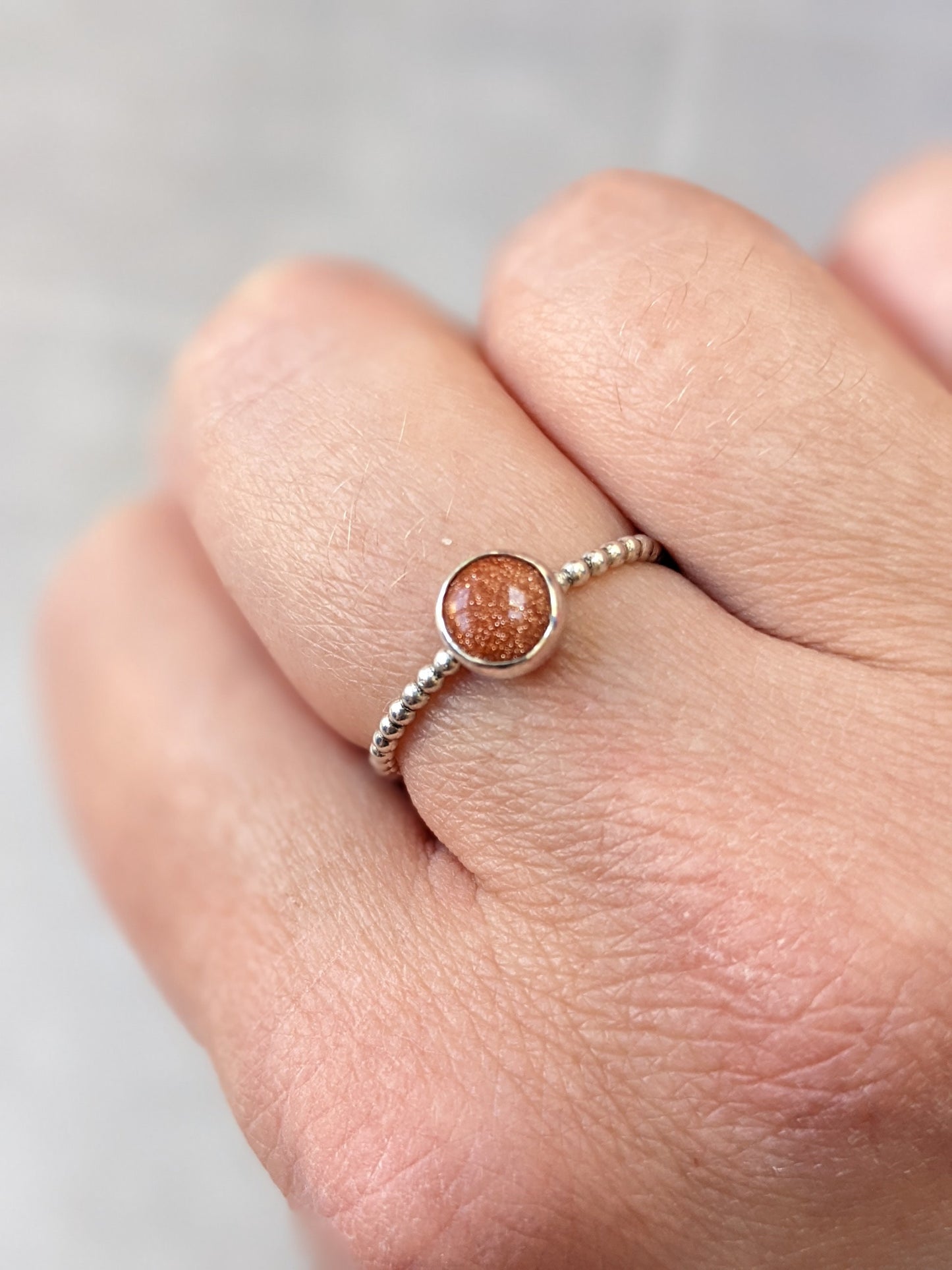 Handmade Sterling Silver Beaded Wire Ring, Goldstone Ring, Silver Jewellery, unique Stacking ring, Pretty sparkly ring, 925 Silver Ring
