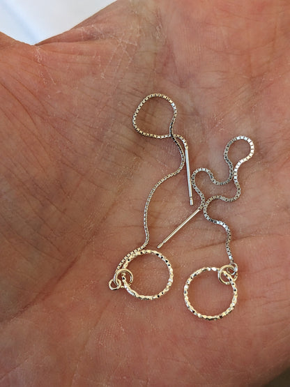Sterling Silver Threader Earrings | Thread through Earrings with Sparkly Circle Charm