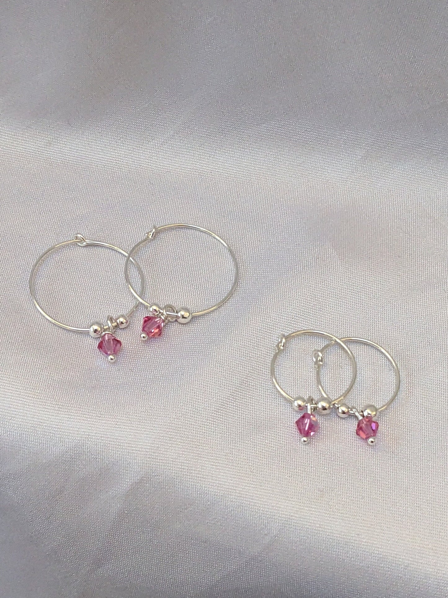Sterling Silver Hoop Earrings with Dainty Crystal Charm