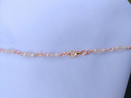 Handmade Chain - Rose Quartz and Glass Pearl Beads - Rose Gold Chain