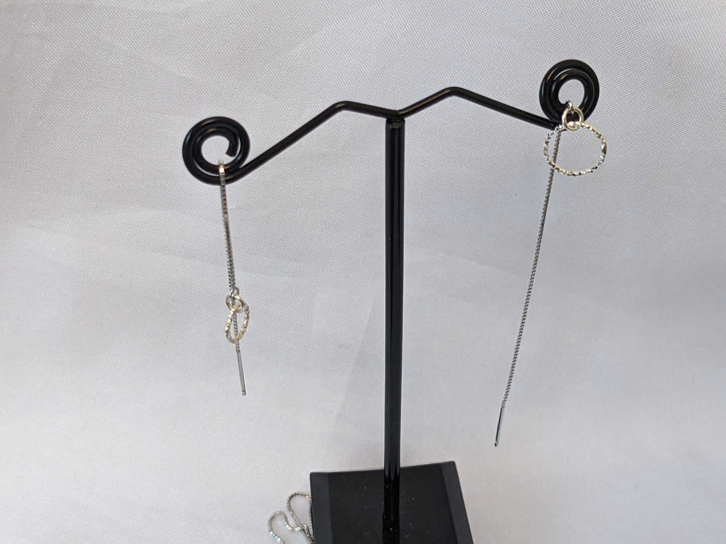 Sterling Silver Threader Earrings | Thread through Earrings with Sparkly Circle Charm
