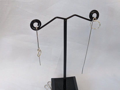Sterling Silver Threader Earrings | Thread through Earrings with Sparkly Circle Charm