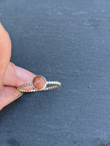 Handmade Sterling Silver Beaded Wire Ring, Goldstone Ring, Silver Jewellery, unique Stacking ring, Pretty sparkly ring, 925 Silver Ring