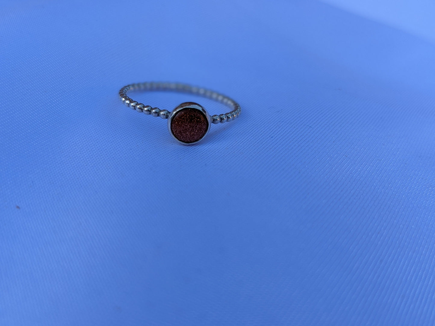 Handmade Sterling Silver Beaded Wire Ring, Goldstone Ring, Silver Jewellery, unique Stacking ring, Pretty sparkly ring, 925 Silver Ring