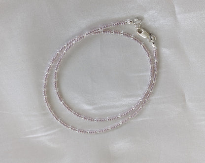 Light silvery amethyst tone tiny glass seed bead necklace | sterling silver findings