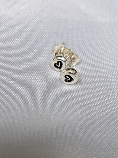 Sterling Silver Heart stud earrings | Handmade, hand stamped, small pebble studs