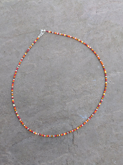 Dainty beaded layering necklace | Orange Tone 2mm Glass Beads