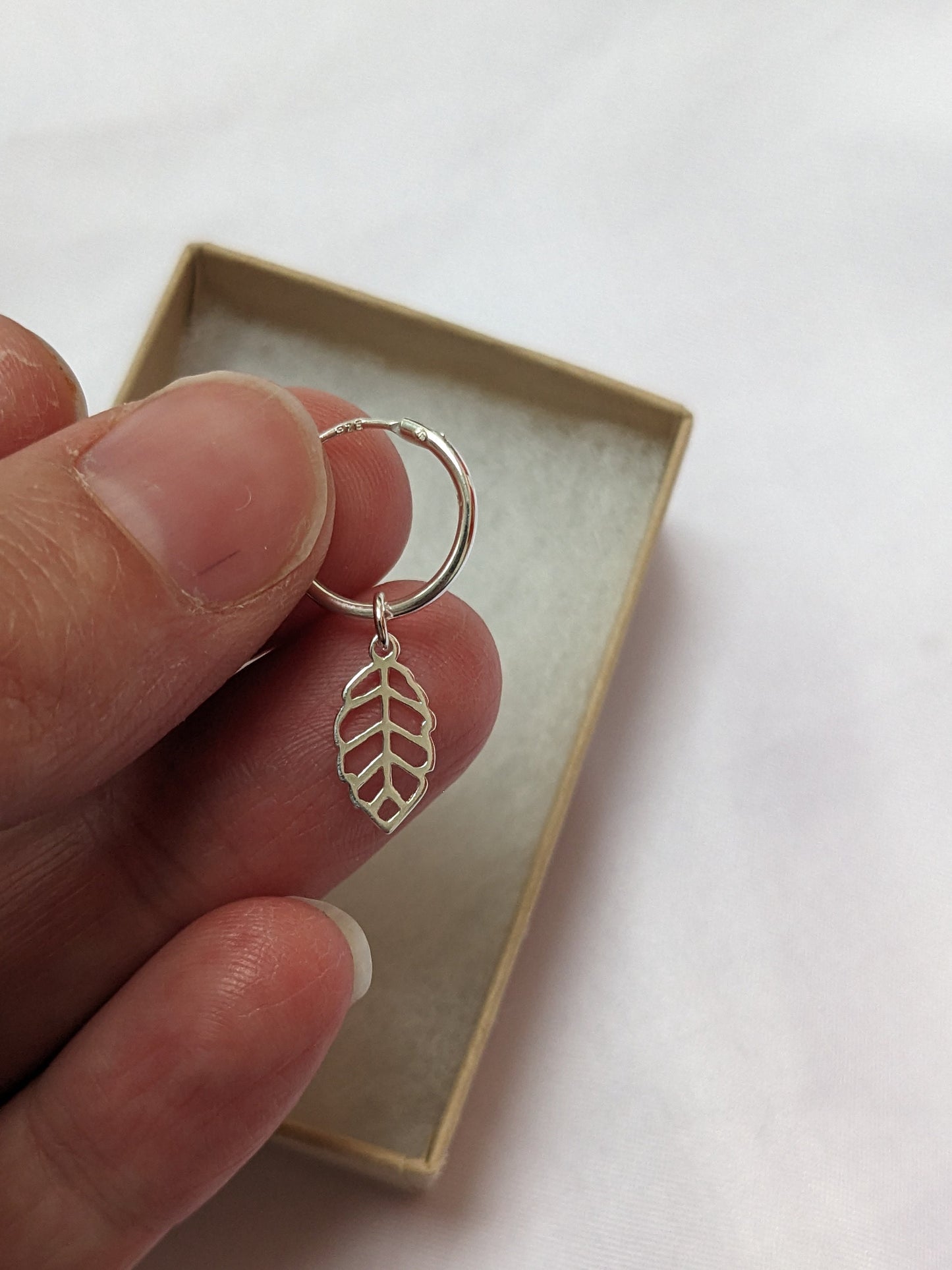 Sterling silver leaf small hoop earrings and necklace set, leaf charm earrings and pendant, sterling silver, delicate pretty earrings, 12mm Huggie hoops