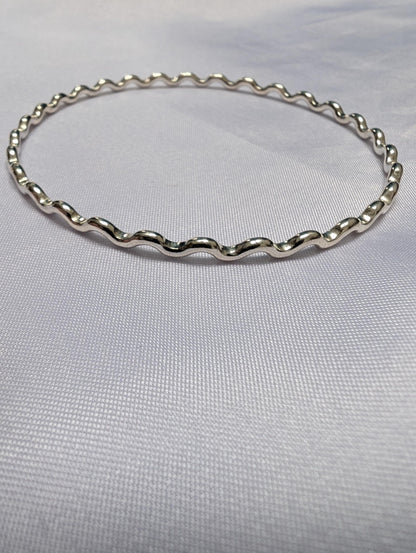 Sterling Silver Solid Wavy Bangle | wiggly stacking bangle