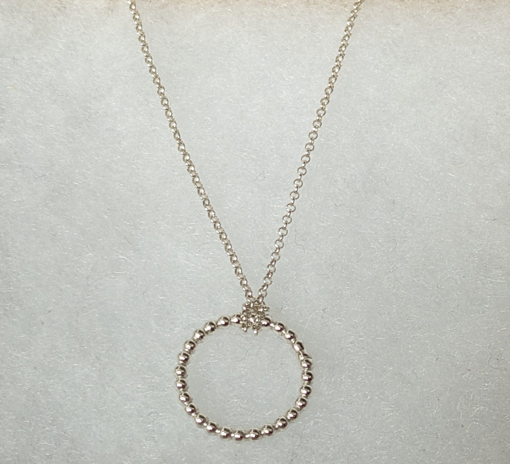 Handmade Sterling Silver Circle Necklace| Solid Bead Effect Circle Pendant
