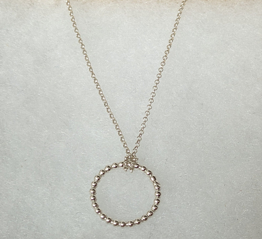Handmade Sterling Silver Circle Necklace| Solid Bead Effect Circle Pendant