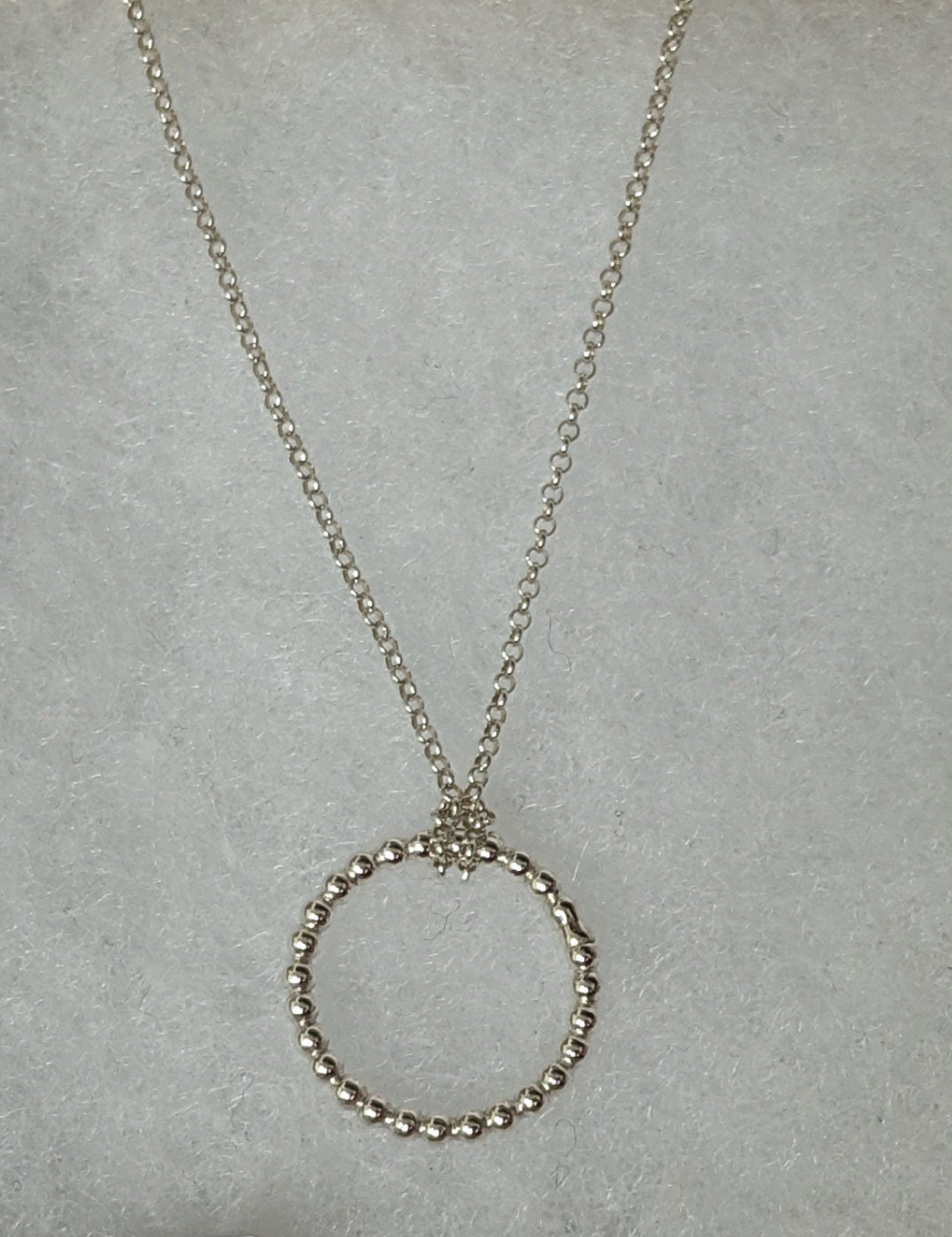 Handmade Sterling Silver Circle Necklace| Solid Bead Effect Circle Pendant