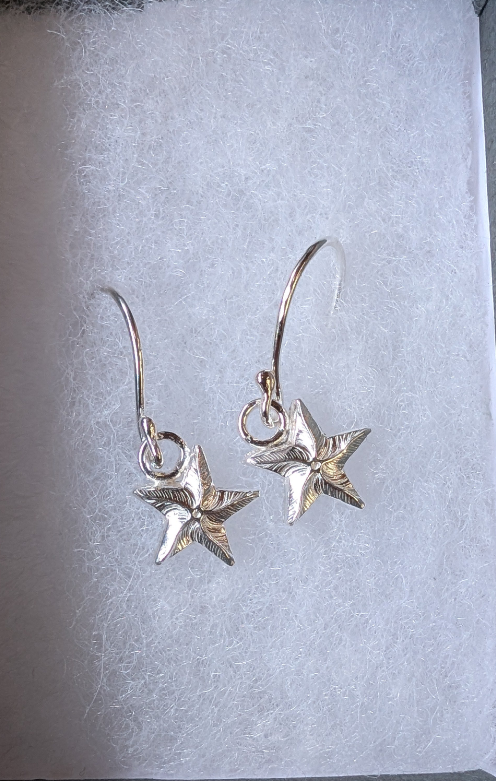 Sterling Silver Dainty Starfish Earrings | Cute recycled silver starfish dangle earrings 