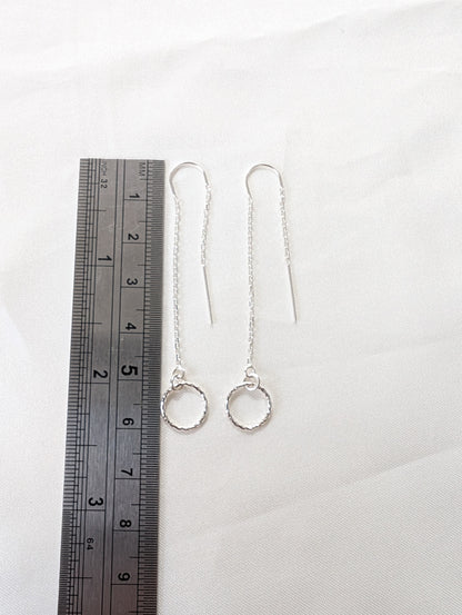Sterling silver sparkly threader earrings with U bar and circle charm