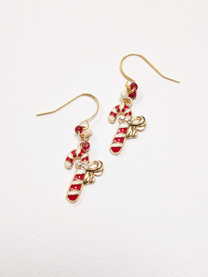 Candy Cane Christmas Earrings | Red Christmas Candy Cane Earrings
