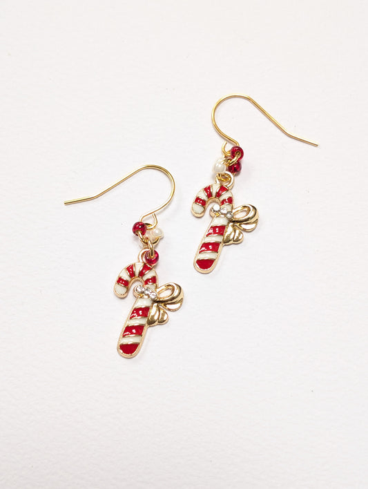 Candy Cane Christmas Earrings | Red Christmas Candy Cane Earrings