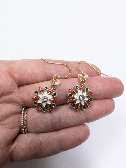 Festive Enamel Snowflake Earrings