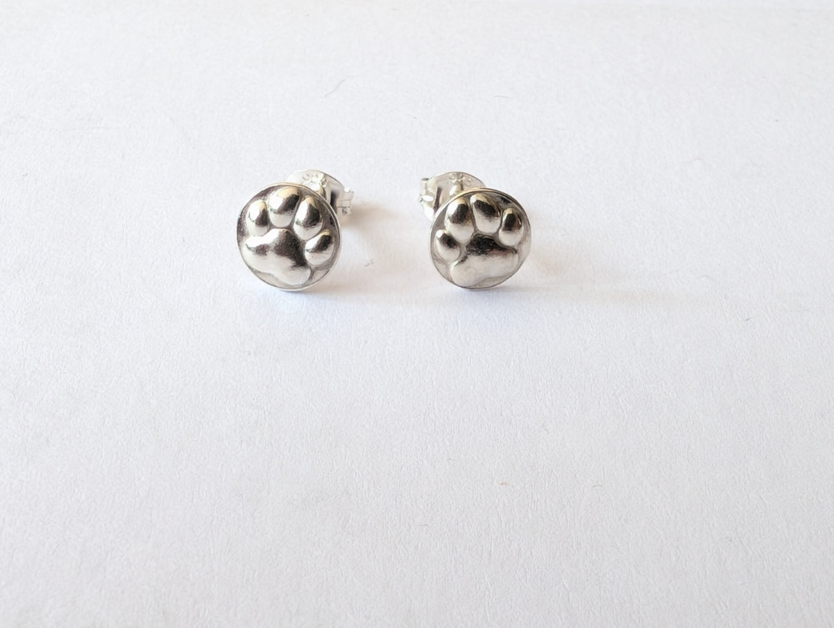 Sterling Silver Paw Print Stud Earrings
